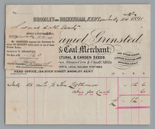 1891 Antique Billhead Daniel Grinstead Merchants Bromley , UK w/ticket picture