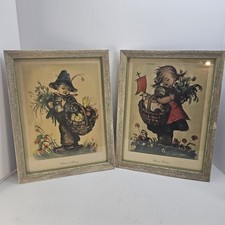 Lot of 2 Hummel Framed Prints Blessed Burden & Voices of Spring Wooden Frames picture