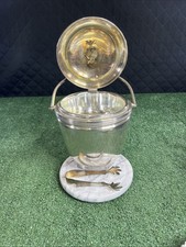 VTG Sheffield Silver Co Ice Bucket Thermos Hinged Lid Pyrex Liner With…..Tongs picture