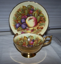 #1 Aynsley Orchard Gold Fruit RARE GOLD OUTSIDE Tea Cup & saucer Signed D. Jones picture