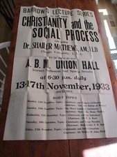 RARE POSTER DR SHAILER MATHEWS 25X40 LECTURE Christianity & the social process picture