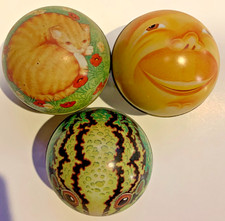 3 Vintage 1979 DoDo Designs Tin Round Ball Containers Made In Switzerland picture