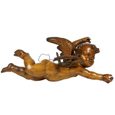 Antique European Hand Carved Wood Flying Cherub Putto Angel Architectural picture