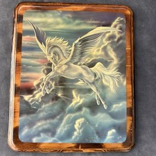 1980 Vintage Pegasus Wood Plaque Wall Art Sue Dawe Fantasy Unicorn 9.5” x 11.5” picture