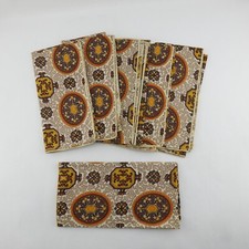 Vintage Mid Century Fabric Napkin Set Of 6 Brown Orange picture