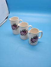 Vintage Ellgreave Wood & Sons England Set of 3 Rose Floral Pitchers Jugs picture