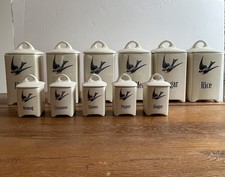 Rare Antique Hull Pottery BlueBird Canister Set & Spice Jars, Set of 11 pieces picture
