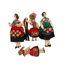 Vintage Handcrafted Folk Art Polish European Yarn Dolls Set of 5 picture