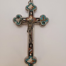 Antique Italian Micro Mosaic Roma Crucifix Cross -Floral  - Italy - See Video picture