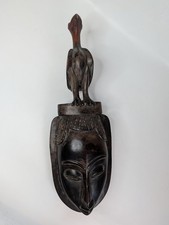 Vintage Baule Guro Portrait Mask Carved Wood Hornbill Bird African Tribal Art picture