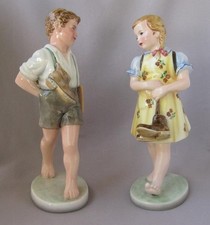 Original Set Keramos Dakon Glass Porcelain School Boy Girl Wien Austria Vienna picture