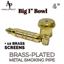 American Pipes®️ 4” Brass-plated metal smoking pipe DBL Chamber & 1” Bowl picture