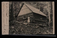Vintage RPPC Log Cabin South East near Dover Woods Couple Real Photo Postcard picture