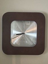 Modernist Chris Bing Solid Wood Squircle Wall Clock Brushed Metal Dial Retro 11” picture