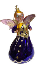 Laved Angel Ornament Handmade in Italy Purple with gold accents and glitter picture