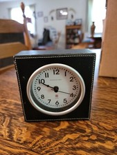 Vintage Sterling & Noble Desk Clock  Quartz Battery Leather Case 4.5