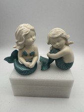 Child Mermaid 2 Piece Resin Figurine Set Approximately 4.5 Inches Tall picture