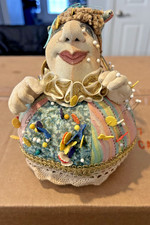 Vintage Handmade Figural Gypsy Witch Pincushion 5.5” Sewing Folk Art picture