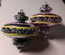 2 Vintage Bradford Filagree UFO Spinning Top Plastic Christmas Tree Ornaments picture