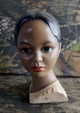 Vtg Beautiful Woman Chalkware Mold Bust Head Statue Sculpture Decor  picture