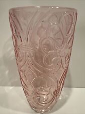 Vintage Sweet Heart Medley Bright Pink Pressed Glass Vase 8.75” Beautiful Blooms picture