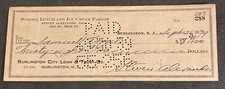 School Lunch and Ice Cream Parlor Vintage 1939 Bank Check Burlington, NJ picture