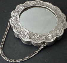 Vintage 900 Silver Mirror Turkish Wedding Small Hanging Mirror Rare 4.94 oz picture