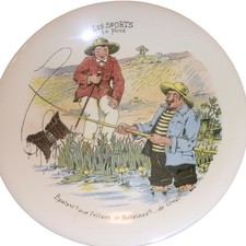Antique Boch Freres Keramis Les Sports La Peche Satirical Fishing Plate Belgium picture