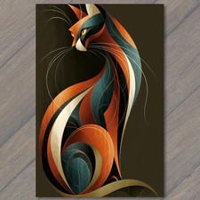 POSTCARD Abstract Cat Stylized Whiskers Orange Blue Modern Fantasy Surreal picture