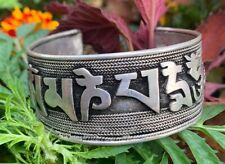 USA Seller Massive Om Mani Mantra Cuff Bracelet Handcrafted Silver Tone Brass picture