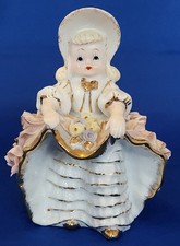 Vtg 1950's Geo. Z. Lefton Bloomer Girl w Flowers Porcelain Figurine KW1698 Read picture