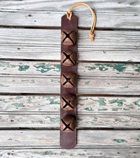 Leather Door Hanger Bell Strap 5 Antique Rustic Sleigh Bells Farmhouse Decor picture