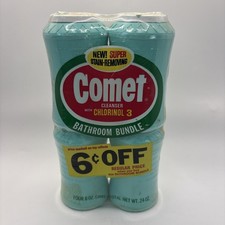 Vtg 60s Comet Cleanser w/Chlorinol 3 Green Rare 6oz Each SEALED NOS 4 Pk picture