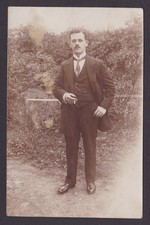 Vintage postcard Germany man smoking cigarette portrait suit RPPC picture