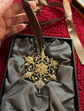 L’Objet Gold Christmas Ornament Filigree Snowflake Birds Box & Original Ribbon picture