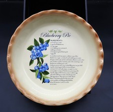 Vtg Nantucket Ceramic Blueberry Pie Recipe Plate 10.5 Deep Dish Scalloped Baking picture