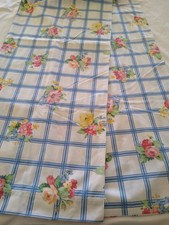vintage flat sheet only Springs cotton blend TWIN SIZE floral blue plaid 80s picture