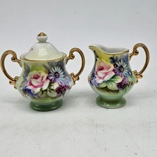 Vintage Lefton Miniature Sugar and Creamer Set Roses Daisies 3.25