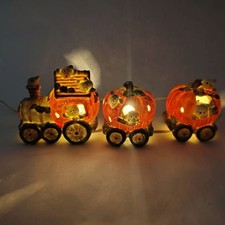 Haunted Haven Lighted Hand Painted Porcelain Halloween Ghost Pumpkin Train Box picture