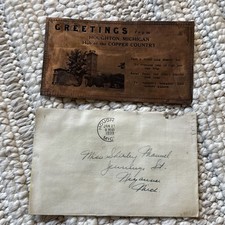 Antique 1939 Houghton Michigan Copper Post Card greeting Copper Country Mine picture