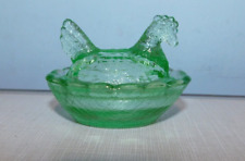 Apple Green Glass Hen On Nest Mini Animal COVERED SALT CELLAR Basket Weave 2.5