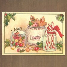 Unused Vintage NAN MULLER Drawing Board Christmas Card, Holiday Treat Jars Sled picture