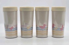 Thermo-Serv Insulated Tumbler 12oz Glasses Sandpipers 1986 Beach LotOf 4 VTG USA picture