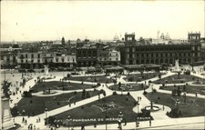 RPPC panorama de Mexico ~ Osuna ~ city park architecture streetcars ~ 1947 picture