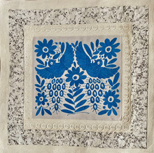 Papel Amate -Unframed with All Blue Otomi Embroidery-32