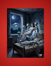 Gray Alien Abduction ACEO | UAP Folk Art | Sci-Fi Horror Collector Art Card picture