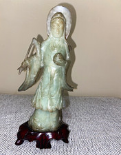 Antique Elegant Pale Celadon Jade Standing Guanyin picture