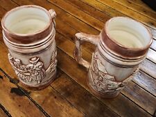 2 Vintage 1960s Ceramic Beer Steins Mugs Rustic 5 Inch Tall picture