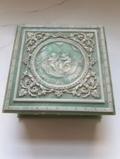 Vintage Incolay Stone Cherub Music Jewelry Box Green Ivory 1978 Works 5.5