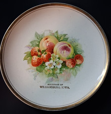 Vtg Advertising Dresden China Souvenir Williamsburg IA Plate Strawberries Apples picture